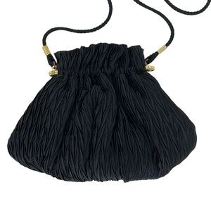 Whiting and Davis Purse Black Pleated Shoulder Bag Vintage
